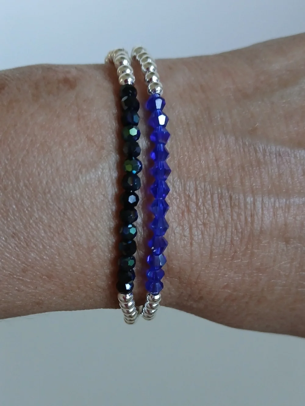 Set Of 2 Beaded  Bracelet Pair - Blue & Black